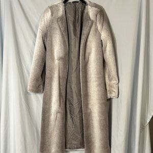 Bear Dance Gray and White Faux Fur Long Teddy Coat